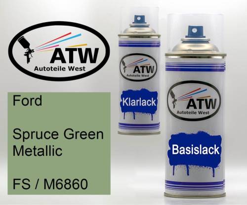 Ford, Spruce Green Metallic, FS / M6860: 400ml Sprühdose + 400ml Klarlack - Set, von ATW Autoteile West.